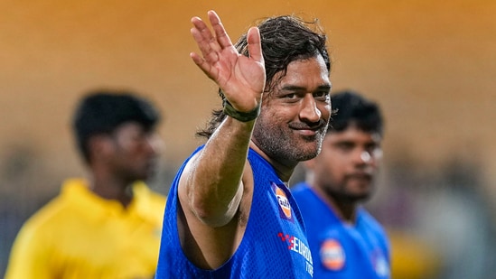 MS Dhoni during a training session ahead of the IPL 2024 match between Chennai Super Kings and Royal Challengers Bengaluru (PTI)