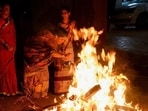 Holika Dahan also Kamudu pyre is celebrated by burning Holika, the devil. (Milind Saurkar/HT Photo)