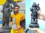 Arun Yogjiraj with his new crafted Ram Lalla idol.