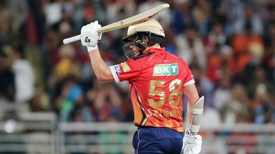 Chasing 175, PBKS reached 177/6 in 19.2 overs courtesy of dominant batting from Sam Curran (63) and Liam Livingstone (38*). (ANI  )