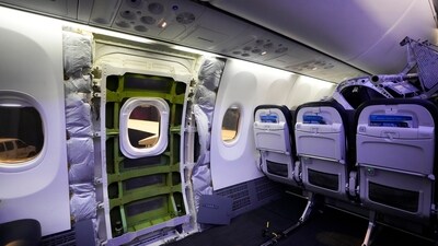 FILE - A door plug area of an Alaska Airlines Boeing 737 Max 9, with paneling removed, is shown prior to inspection at Seattle-Tacoma International Airport, Jan. 10, 2024, in SeaTac, Wash. Air safety in general and concerns about Boeing-made planes in particular have been on the minds of many since January, when a panel covering an emergency door hole blew off an Alaska Airlines plane flying 16,000 feet above Oregon. (AP Photo/Lindsey Wasson, File) (AP) FILE - A door plug area of an Alaska Airlines Boeing 737 Max 9, with paneling removed, is shown prior to inspection at Seattle-Tacoma International Airport, Jan. 10, 2024, in SeaTac, Wash. Air safety in general and concerns about Boeing-made planes in particular have been on the minds of many since January, when a panel covering an emergency door hole blew off an Alaska Airlines plane flying 16,000 feet above Oregon. (AP Photo/Lindsey Wasson, File) (AP)