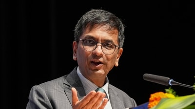 Chief Justice of India D Y Chandrachud addresses the 21st Biennial State Level Conference of Judicial Officers on the theme of 'Equity and Excellence for Futuristic Judiciary', in Bengaluru, Saturday, March 23, 2024. (PTI) Chief Justice of India D Y Chandrachud addresses the 21st Biennial State Level Conference of Judicial Officers on the theme of 'Equity and Excellence for Futuristic Judiciary', in Bengaluru, Saturday, March 23, 2024. (PTI)