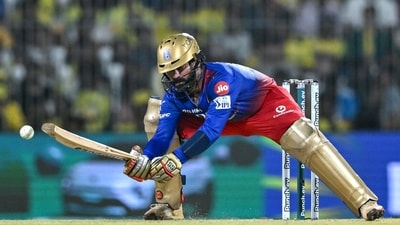 Dinesh Karthik plays a shot during the Indian Premier League (IPL) match between Chennai Super Kings and Royal Challengers Bengaluru (AFP)