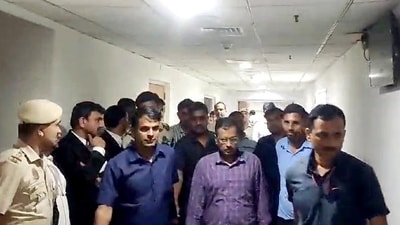 Delhi chief minister Arvind Kejriwal at Rouse Avenue Court in New Delhi on Friday. (ANI) Delhi chief minister Arvind Kejriwal at Rouse Avenue Court in New Delhi on Friday. (ANI)
