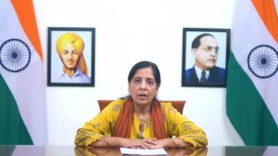 Delhi chief minister Arvind Kejriwal’s wife Sunita Kejriwal reads out his message from jail in a video released on Saturday. (PTI) Delhi chief minister Arvind Kejriwal’s wife Sunita Kejriwal reads out his message from jail in a video released on Saturday. (PTI)