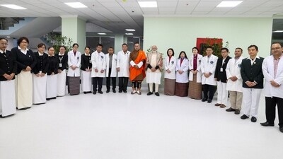 Earlier in the day, PM Narendra Modi inaugurated the Gyaltsuen Jetsun Pema Wangchuck Mother and Child Hospital along with his Bhutanese counterpart, Dasho Tshering Tobgay. (PTI) Earlier in the day, PM Narendra Modi inaugurated the Gyaltsuen Jetsun Pema Wangchuck Mother and Child Hospital along with his Bhutanese counterpart, Dasho Tshering Tobgay. (PTI)