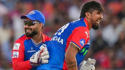 Delhi Capital's Ishant Sharma celebrates with captain Rishabh Pant (PTI) Delhi Capital's Ishant Sharma celebrates with captain Rishabh Pant (PTI)