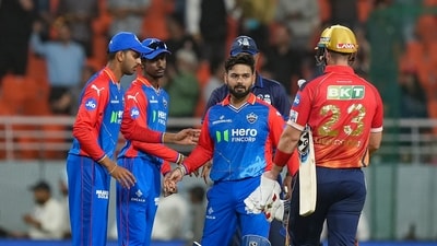 Punjab Kings' Liam Livingstone and Harpreet Brar after winning the Indian Premier League (IPL) 2024 match vs Delhi Capitals (PTI) Punjab Kings' Liam Livingstone and Harpreet Brar after winning the Indian Premier League (IPL) 2024 match vs Delhi Capitals (PTI)