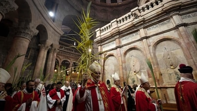 Across the globe, Palm Sunday is celebrated with processions, palm branch decorations, and special church services, signifying the beginning of Holy Week. (AP Photo/Maya Alleruzzo, File) Across the globe, Palm Sunday is celebrated with processions, palm branch decorations, and special church services, signifying the beginning of Holy Week. (AP Photo/Maya Alleruzzo, File)