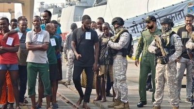 The pirates have been handed over to the local police for further legal action. (HT photo/Raju Shinde) The pirates have been handed over to the local police for further legal action. (HT photo/Raju Shinde)