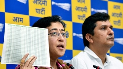 Delhi Minister and AAP leader Atishi addresses the media during a press conference, in New Delhi on Saturday. Saurabh Bhardwaj is also present. (ANI) Delhi Minister and AAP leader Atishi addresses the media during a press conference, in New Delhi on Saturday. Saurabh Bhardwaj is also present. (ANI)