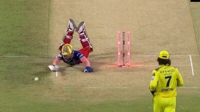 MS Dhoni's run out to dismiss Anuj Rawat (IPL) MS Dhoni's run out to dismiss Anuj Rawat (IPL)