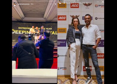 Deepinder Goyal and Grecia Munoz at the award function. (Instagram/@Grecia Munoz) Deepinder Goyal and Grecia Munoz at the award function. (Instagram/@Grecia Munoz)