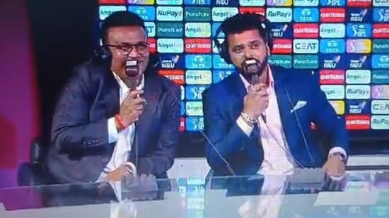 Virender Sehwag and Suresh Raina during commentary in CSK vs RCB match
