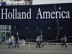 FILE - A Holland America cruise ship is shown in Victoria, Canada on Saturday, April 9, 2022.  Two crew members on a Holland America cruise ship died during an “incident” in the ship's engineering space, the cruise line said.
The unidentified crew members died Friday, March 22, 2024, while the Florida-based Nieuw Amsterdam was at Half Moon Cay in the Bahamas, Holland America said in a statement.(Darryl Dyck/The Canadian Press via AP)
