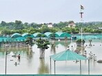 The Yamuna’s inundated floodplains during the floods in Delhi last July. (Sunil Ghosh/HT) The Yamuna’s inundated floodplains during the floods in Delhi last July. (Sunil Ghosh/HT)