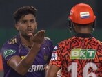 Harshit Rana's celebration after dismissing Mayank Agarwal during KKR vs SRH match Harshit Rana's celebration after dismissing Mayank Agarwal during KKR vs SRH match