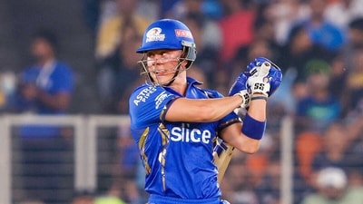 Brevis missed out on a half-century as well as the pressure built with each dot ball on the MI batters. He was dismissed for 46 off 38 balls. (ANI) Brevis missed out on a half-century as well as the pressure built with each dot ball on the MI batters. He was dismissed for 46 off 38 balls. (ANI)
