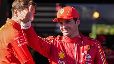 Ferrari driver Carlos Sainz of Spain celebrates after winning the Australian Formula One Grand Prix at Albert Park (AP) Ferrari driver Carlos Sainz of Spain celebrates after winning the Australian Formula One Grand Prix at Albert Park (AP)