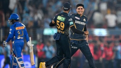 It came down to MI needing 19 to win off the last over bowled by Umesh Yadav. Hardik Pandya started it by hitting a six and a four. However, Umesh then took two wickets off the next two balls and Shubman Gill thus won his first match as GT captain. (AFP) It came down to MI needing 19 to win off the last over bowled by Umesh Yadav. Hardik Pandya started it by hitting a six and a four. However, Umesh then took two wickets off the next two balls and Shubman Gill thus won his first match as GT captain. (AFP)