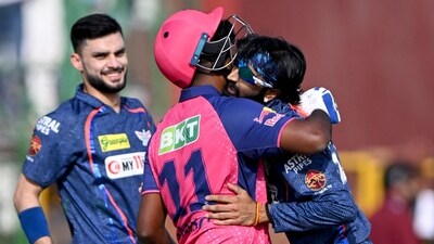Lucknow Super Giants' Krunal Pandya (R) and Rajasthan Royals' captain Sanju Samson (C) gesture during the Indian Premier League (IPL) Twenty20 cricket match (AFP) Lucknow Super Giants' Krunal Pandya (R) and Rajasthan Royals' captain Sanju Samson (C) gesture during the Indian Premier League (IPL) Twenty20 cricket match (AFP)