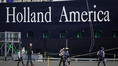 FILE - A Holland America cruise ship is shown in Victoria, Canada on Saturday, April 9, 2022. Two crew members on a Holland America cruise ship died during an “incident” in the ship's engineering space, the cruise line said.
The unidentified crew members died Friday, March 22, 2024, while the Florida-based Nieuw Amsterdam was at Half Moon Cay in the Bahamas, Holland America said in a statement.(Darryl Dyck/The Canadian Press via AP) (AP) FILE - A Holland America cruise ship is shown in Victoria, Canada on Saturday, April 9, 2022. Two crew members on a Holland America cruise ship died during an “incident” in the ship's engineering space, the cruise line said.
The unidentified crew members died Friday, March 22, 2024, while the Florida-based Nieuw Amsterdam was at Half Moon Cay in the Bahamas, Holland America said in a statement.(Darryl Dyck/The Canadian Press via AP) (AP)