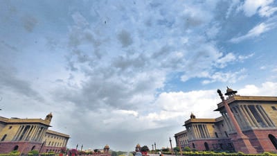 Dark clouds above Raisina Hills in New Delhi on Sunday. (Sanjeev Verma/HT Photo)