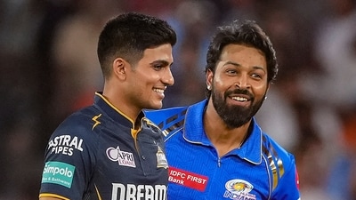 Mumbai Indians captain Hardik Pandya and Gujarat Titans' captain Shubman Gill during the toss (PTI) Mumbai Indians captain Hardik Pandya and Gujarat Titans' captain Shubman Gill during the toss (PTI)
