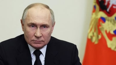 Russia's President Vladimir Putin delivers his address in Moscow on March 23, 2024, the day after a gun attack on the Crocus City Hall in Krasnogorsk. (AFP) Russia's President Vladimir Putin delivers his address in Moscow on March 23, 2024, the day after a gun attack on the Crocus City Hall in Krasnogorsk. (AFP)