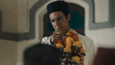 Randeep Hooda in a still from Swatantra Veer Savarkar. Randeep Hooda in a still from Swatantra Veer Savarkar.