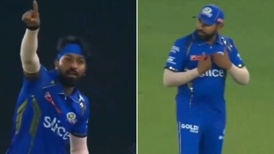 Rohit Sharma (L) had to double check if Hardik Pandya was indeed pointing at him. (Screengrab)