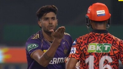 Harshit Rana's celebration after dismissing Mayank Agarwal during KKR vs SRH match (JioCinema) Harshit Rana's celebration after dismissing Mayank Agarwal during KKR vs SRH match (JioCinema)