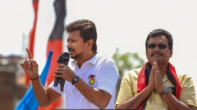Tamil Nadu Minister and DMK leader Udhayanidhi Stalin during an election campaign rally in support of party candidate Thanga Tamil Selvan ahead of upcoming Lok Sabha elections, in Theni district, Sunday, March 24, 2024. (PTI) Tamil Nadu Minister and DMK leader Udhayanidhi Stalin during an election campaign rally in support of party candidate Thanga Tamil Selvan ahead of upcoming Lok Sabha elections, in Theni district, Sunday, March 24, 2024. (PTI)