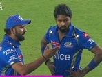 Rohit Sharma in conversation with Hardik Pandya Rohit Sharma in conversation with Hardik Pandya