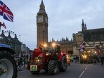 Farmers drive their tractors past the Houses of Parliament during a protest against issues including substandard food imports, in London, UK, on Monday, March 25, 2024. British farmers are joining their unhappy counterparts from across the globe who are trying influence policy in a year filled with elections. Photographer: Carlos Jasso/Bloomberg Farmers drive their tractors past the Houses of Parliament during a protest against issues including substandard food imports, in London, UK, on Monday, March 25, 2024. British farmers are joining their unhappy counterparts from across the globe who are trying influence policy in a year filled with elections. Photographer: Carlos Jasso/Bloomberg