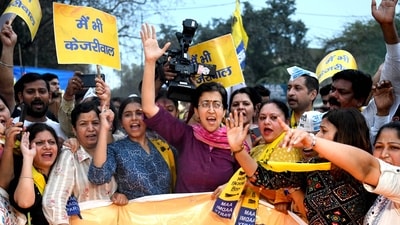 Delhi Education Minister Atishi along with Aam Aadmi Party (AAP) supporters, take out a candlelight march against the arrest of Delhi Chief Minister Arvind Kejriwal Delhi Education Minister Atishi along with Aam Aadmi Party (AAP) supporters, take out a candlelight march against the arrest of Delhi Chief Minister Arvind Kejriwal