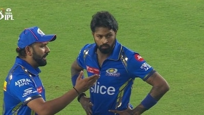 Rohit Sharma in conversation with Hardik Pandya Rohit Sharma in conversation with Hardik Pandya
