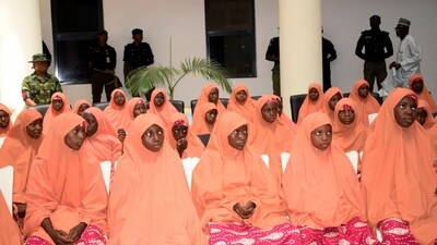 The freed students of the LEA Primary and Secondary School Kuriga upon their arrival at the state government house in Kaduna, Nigeria, Monday, March 25, 2024. More than 130 Nigerian schoolchildren rescued after more than two weeks in captivity have arrived in their home state in northwestern Nigeria ahead of their anticipated reunions with families. (AP) The freed students of the LEA Primary and Secondary School Kuriga upon their arrival at the state government house in Kaduna, Nigeria, Monday, March 25, 2024. More than 130 Nigerian schoolchildren rescued after more than two weeks in captivity have arrived in their home state in northwestern Nigeria ahead of their anticipated reunions with families. (AP)