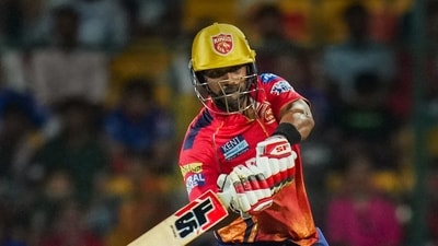 It was Shashank Singh who gave PBKS some much needed impetus, smashing 20 runs in the last over of their innings to take their score to 176/6 (PTI) It was Shashank Singh who gave PBKS some much needed impetus, smashing 20 runs in the last over of their innings to take their score to 176/6 (PTI)