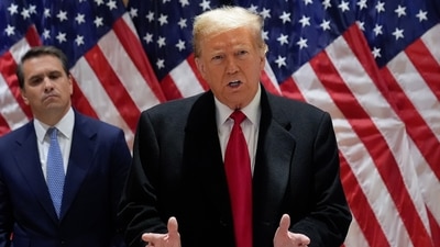 Former President Donald Trump speaks during a press conference at 40 Wall Street after a pre-trial hearing at Manhattan criminal court, Monday, March 25, 2024, in New York. (AP) Former President Donald Trump speaks during a press conference at 40 Wall Street after a pre-trial hearing at Manhattan criminal court, Monday, March 25, 2024, in New York. (AP)