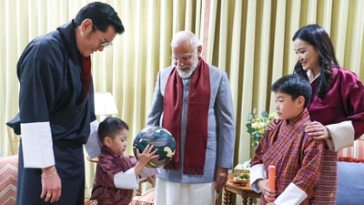 PM Modi seen along with Bhutan King Wangchuck, family at Lingkana Palace. (ANI) PM Modi seen along with Bhutan King Wangchuck, family at Lingkana Palace. (ANI)