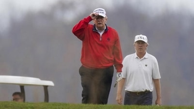 Last evening, Trump, 77, on his social media platform Truth Social boasted about winning two trophies at the Trump International Golf Club in Florida. (AP) Last evening, Trump, 77, on his social media platform Truth Social boasted about winning two trophies at the Trump International Golf Club in Florida. (AP)