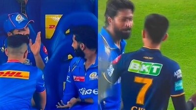 Jasprit Bumrah in an animated discussion with Rohit Sharma in the dugout Jasprit Bumrah in an animated discussion with Rohit Sharma in the dugout