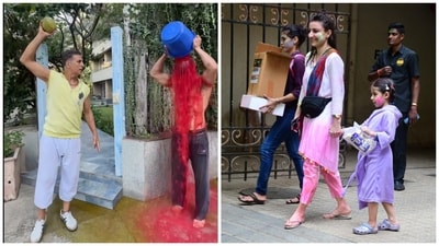 Akshay Kumar, Tiger Shroff, Soha Ali Khan celebrate Holi. Akshay Kumar, Tiger Shroff, Soha Ali Khan celebrate Holi.