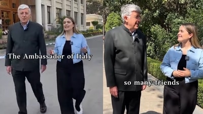 The ambassador of Italy to India and Nepal with Italian content creator Giulia. (Instagram/@onlyonegiulia) The ambassador of Italy to India and Nepal with Italian content creator Giulia. (Instagram/@onlyonegiulia)