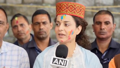 Kangana Ranaut addresses the media in Mandi.