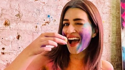 Kriti Sanon shared a bunch of pictures from her Holi celebrations with friends. The actor will be next seen in Crew, alongside Kareena Kapoor and Tabu. 