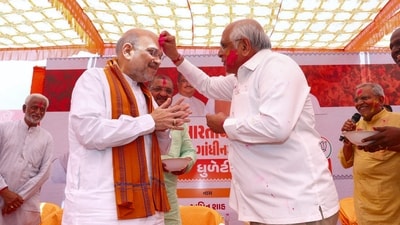 In this picture, home minister Amit Shah is seen celebrating Holi along with chief minister of Gujarat Bhupendra Patel. Earlier in the day, Shah addressed a gathering in BJP's Gandhinagar office. Amit Shah said Holi was special for all 'Ram bhakts' this year as Lord Ram was ‘celebrating the festival of colours after a gap of 500 years.’ (X/ANI) In this picture, home minister Amit Shah is seen celebrating Holi along with chief minister of Gujarat Bhupendra Patel. Earlier in the day, Shah addressed a gathering in BJP's Gandhinagar office. Amit Shah said Holi was special for all 'Ram bhakts' this year as Lord Ram was ‘celebrating the festival of colours after a gap of 500 years.’ (X/ANI)