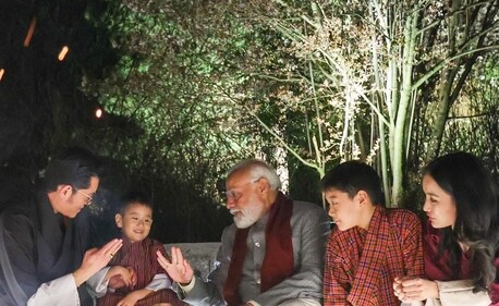 Prime Minister Modi seen along with Bhutan King Wangchuck at the special family dinner hosted for the former in Lingkana Palace. (ANI) Prime Minister Modi seen along with Bhutan King Wangchuck at the special family dinner hosted for the former in Lingkana Palace. (ANI)