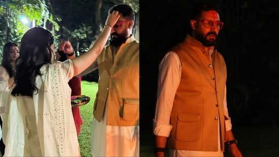 Aishwarya Rai, Abhishek Bachchan and Navya Nanda celebrate Holika Dahan.